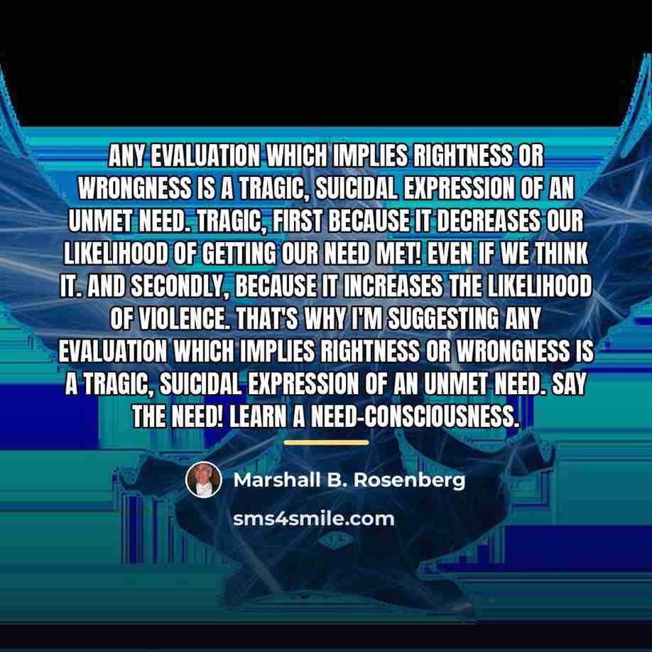 “Any evaluation which implies rightness or wrongness is a tragic,…” quote by Marshall B. Rosenberg