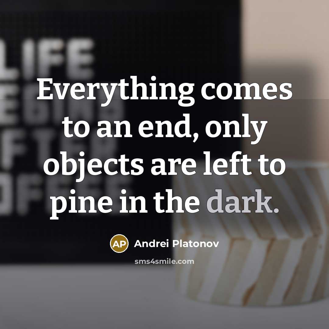 “Everything comes to an end, only objects are left to pine in the dark.” quote by Andrei Platonov