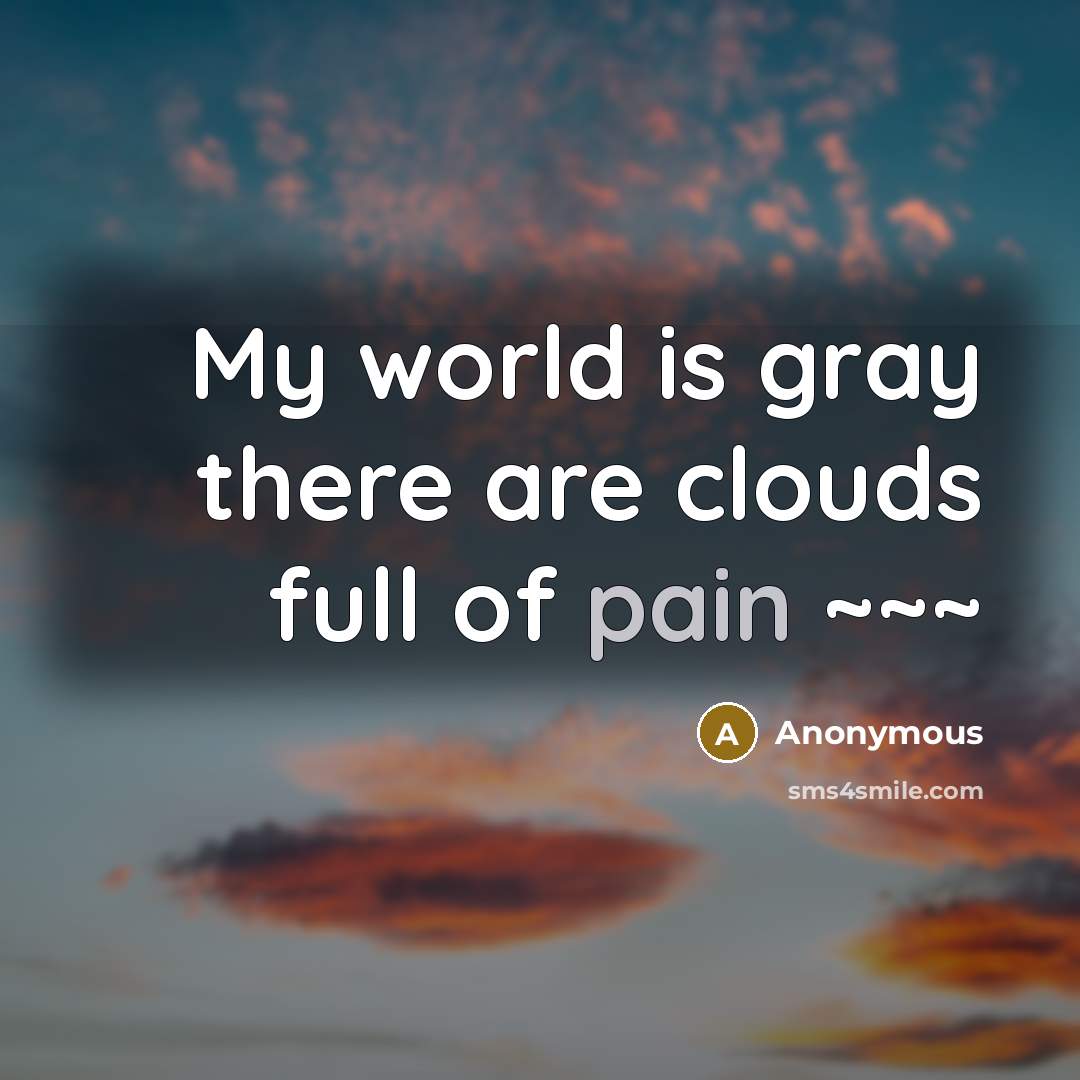 “My world is gray there are clouds full of pain ~~~” quote by Anonymous