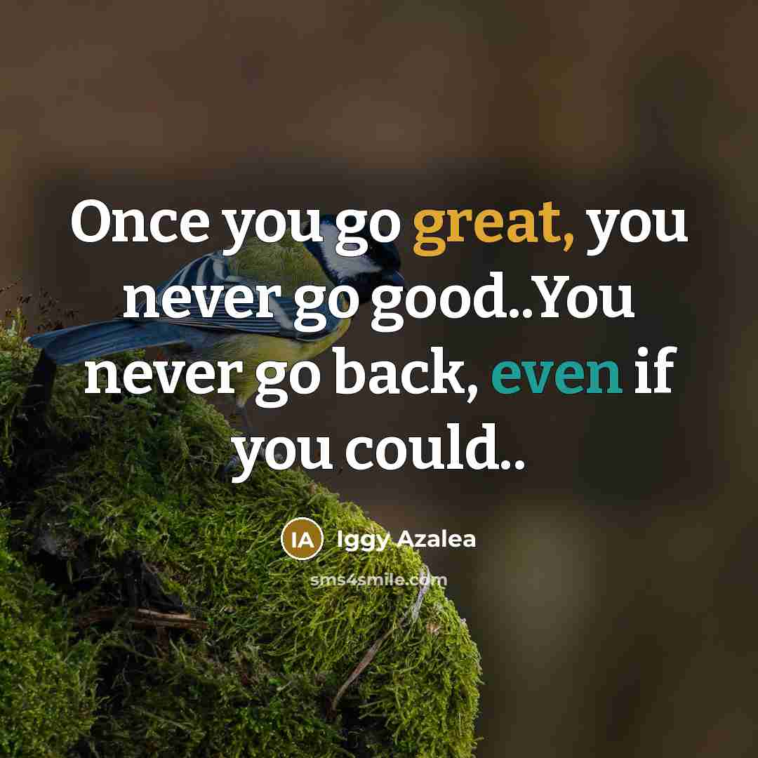 “Once you go great, you never go good..You never go…” quote by Iggy Azalea