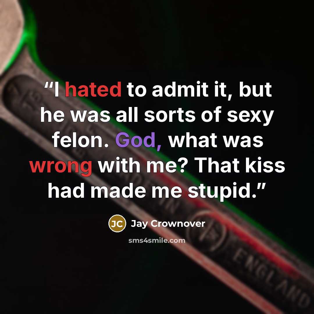 “I hated to admit it, but he was all sorts of sexy felon. God, what was wrong with me? That kiss had made me stupid.” quote by Jay Crownover