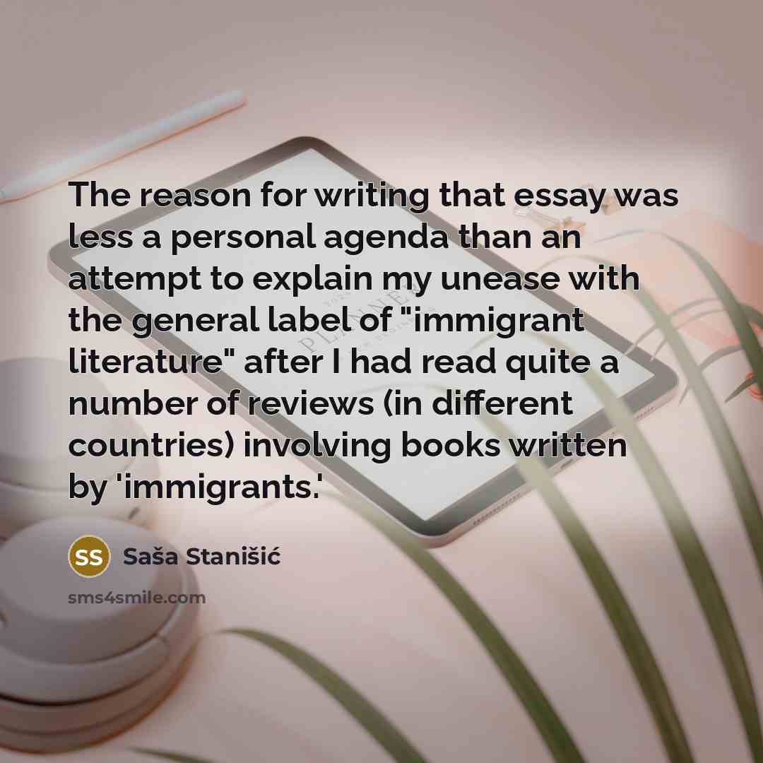 “The reason for writing that essay was less a personal…” quote by Sasa Stanisic