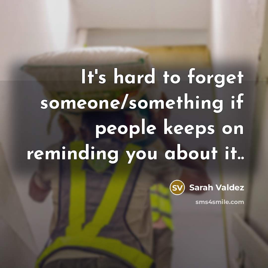 “It's hard to forget someone/something if people keeps on reminding…” quote by Sarah Valdez