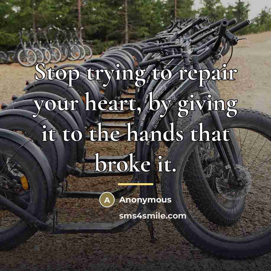 “Stop trying to repair your heart, by giving it to…” quote by Anonymous