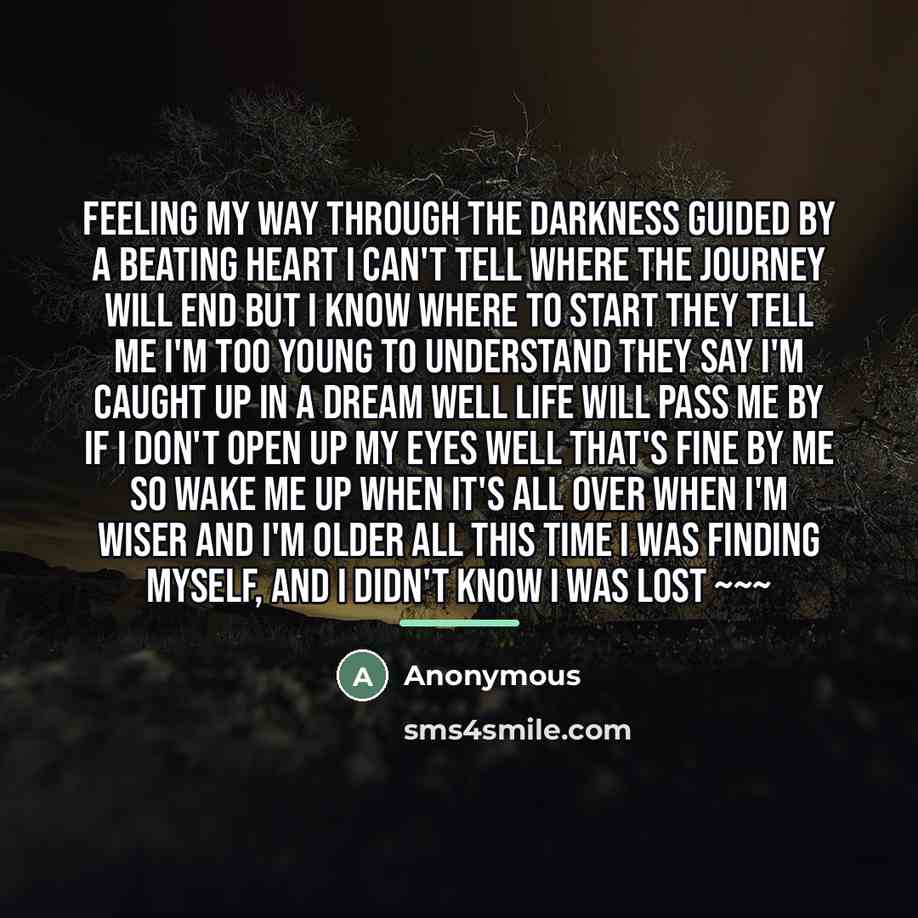 “Feeling my way through the darkness Guided by a beating…” quote by Anonymous