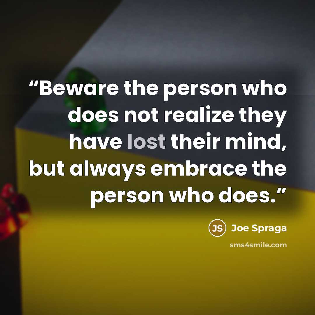 “Beware the person who does not realize they have lost their mind, but always embrace the person who does.” quote by Joe Spraga