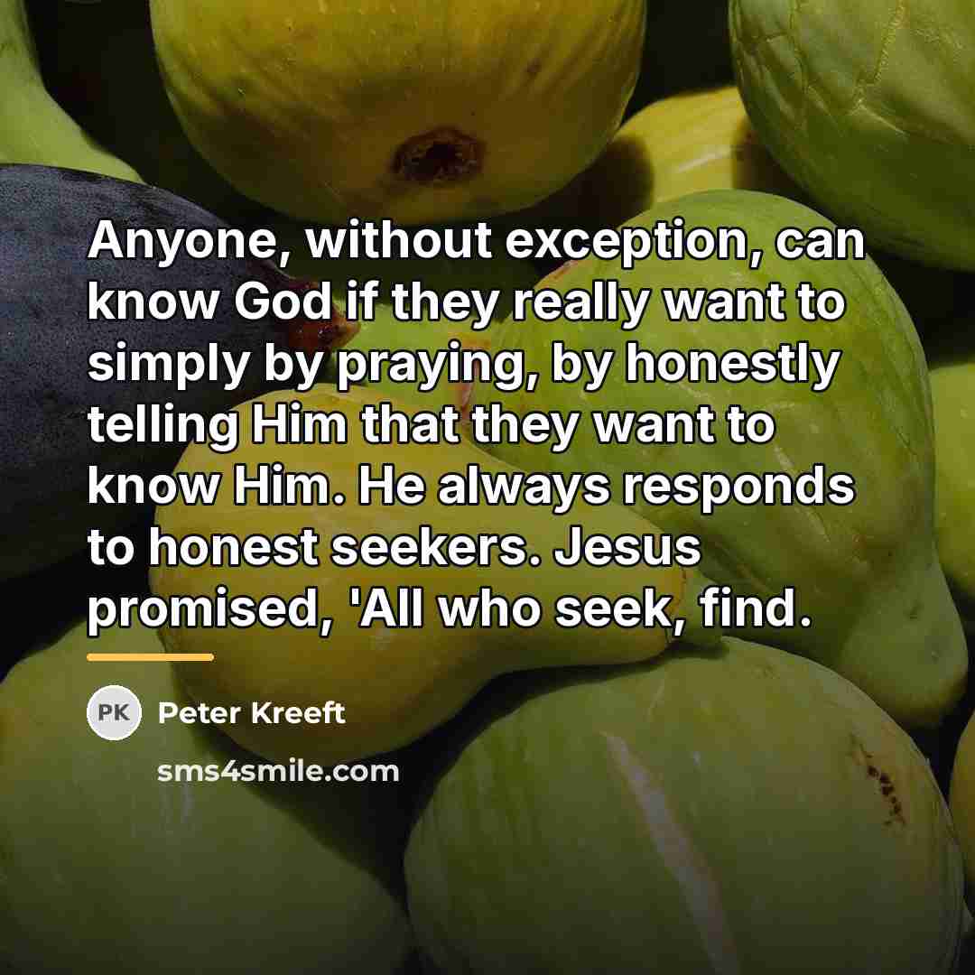“Anyone, without exception, can know God if they really want…” quote by Peter Kreeft