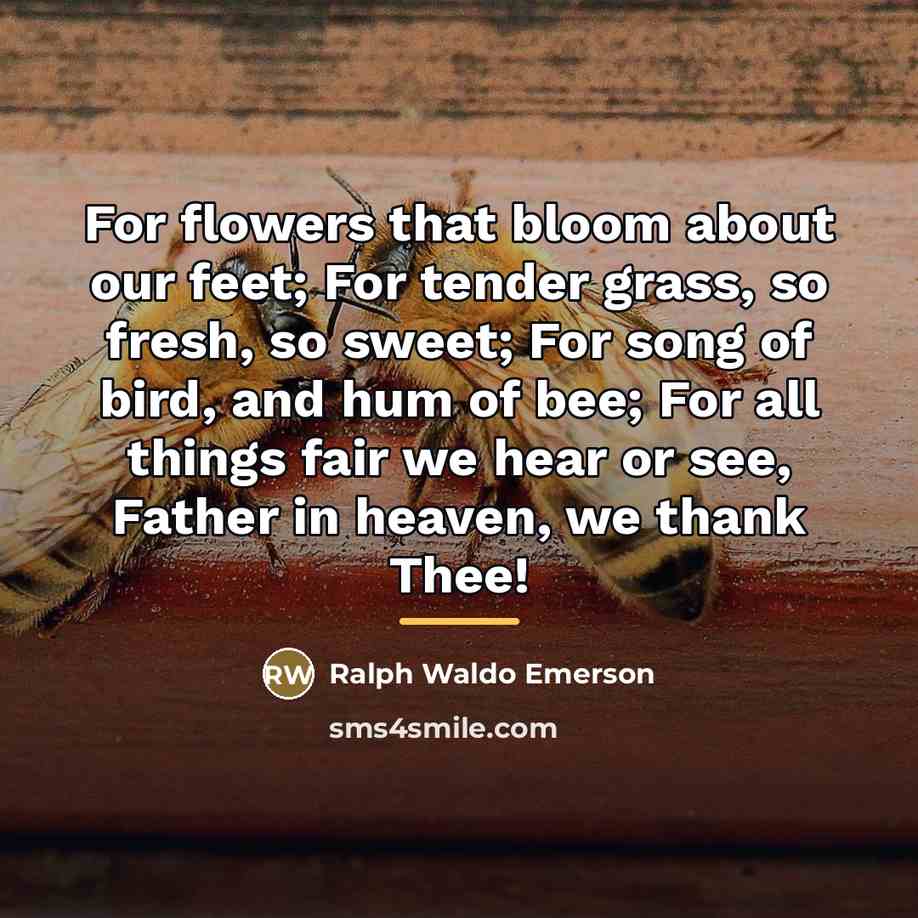 “For flowers that bloom about our feet; For tender grass,…” quote by Ralph Waldo Emerson