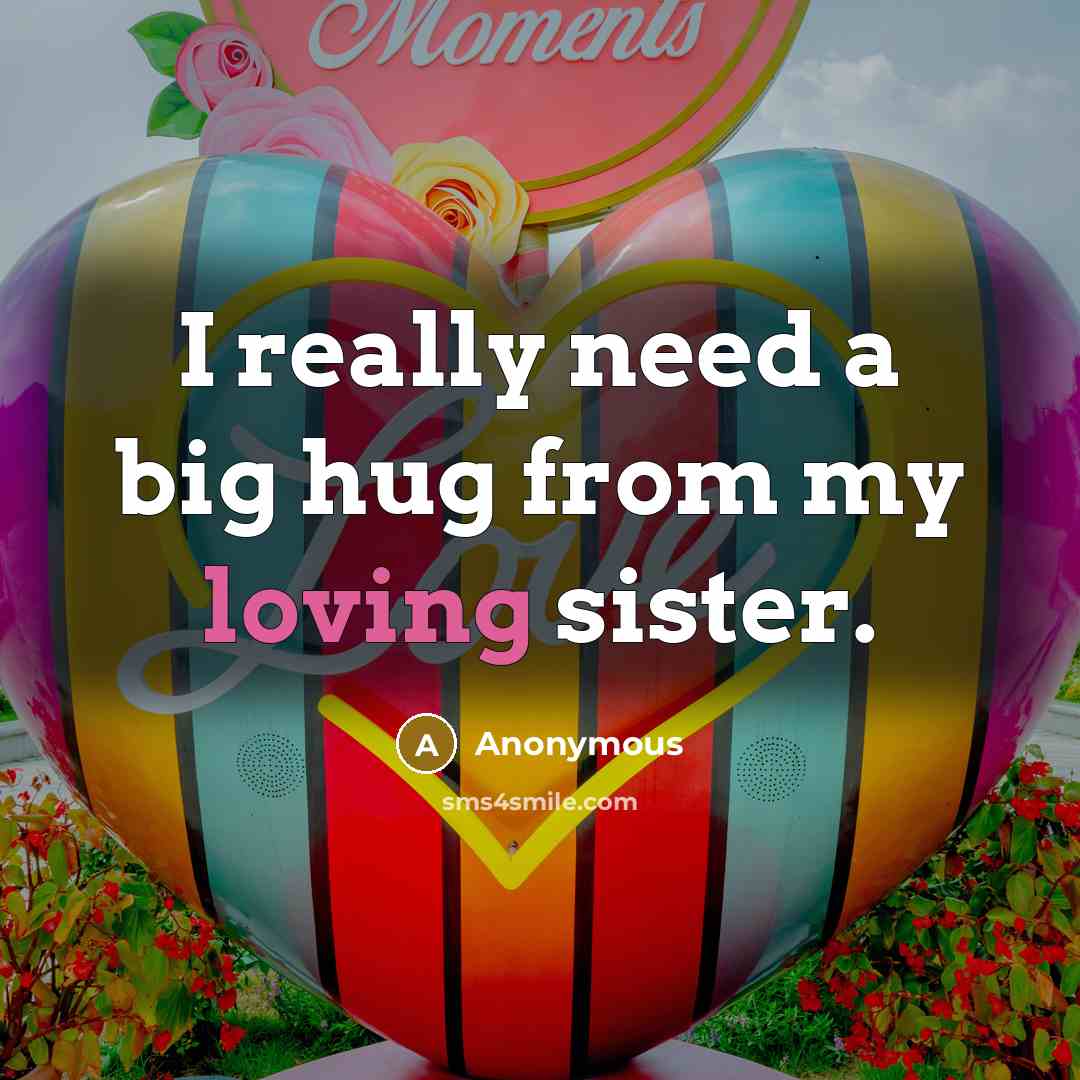 “I really need a big hug from my loving sister.” quote by Anonymous