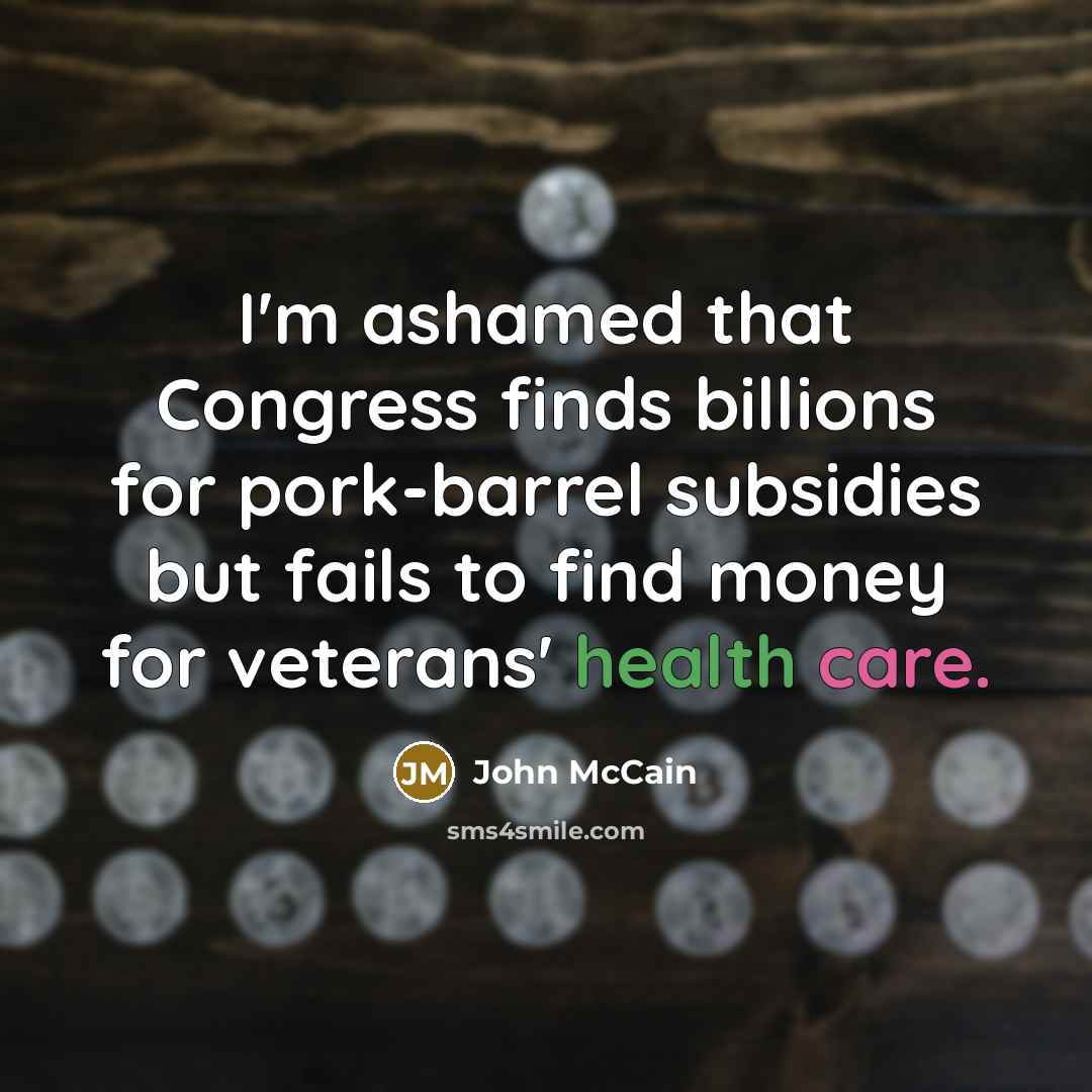 “I'm ashamed that Congress finds billions for pork-barrel subsidies but…” quote by John McCain