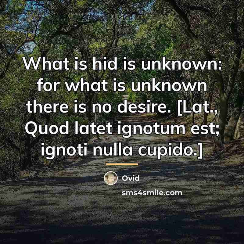 “What is hid is unknown: for what is unknown there…” quote by Ovid