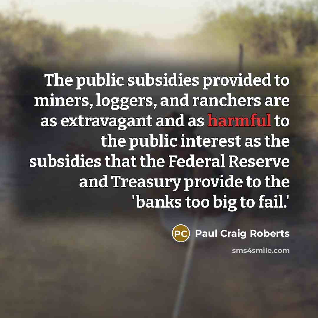 “The public subsidies provided to miners, loggers, and ranchers are…” quote by Paul Craig Roberts
