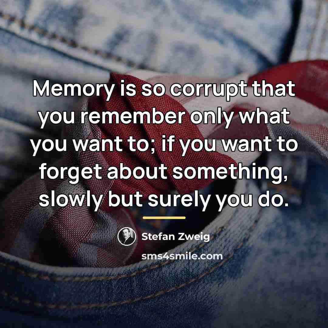 “Memory is so corrupt that you remember only what you…” quote by Stefan Zweig