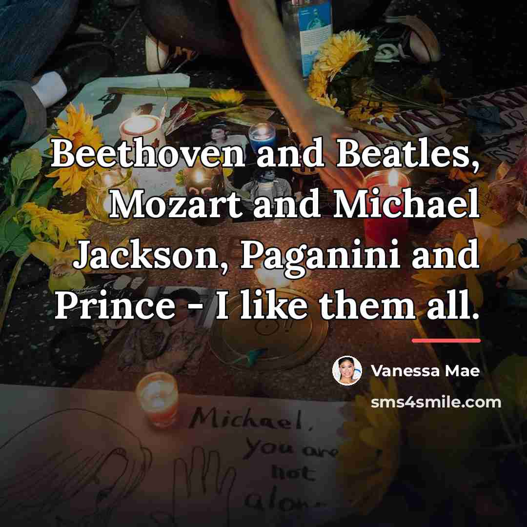 “Beethoven and Beatles, Mozart and Michael Jackson, Paganini and Prince…” quote by Vanessa Mae