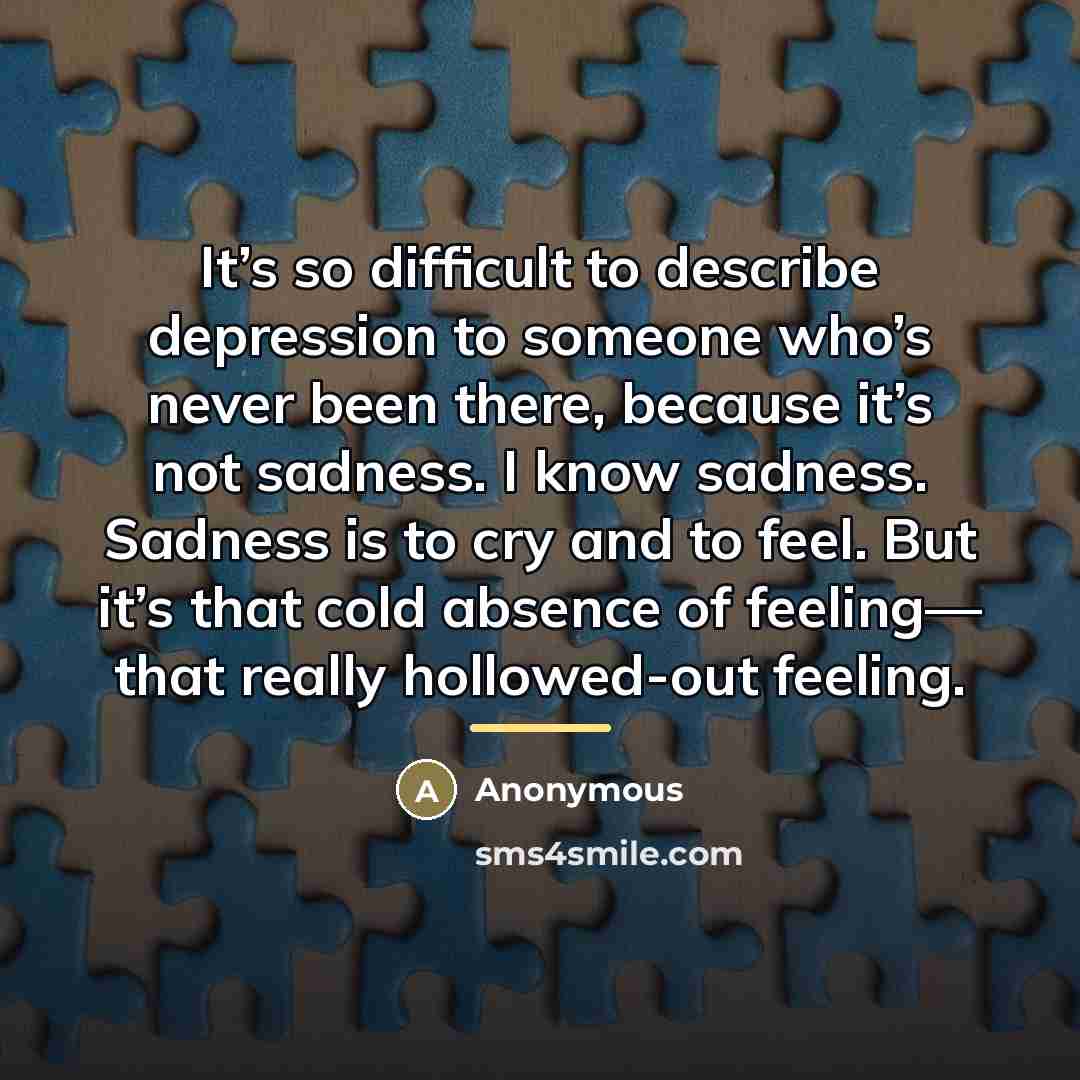 “It’s so difficult to describe depression to someone who’s never…” quote by Anonymous