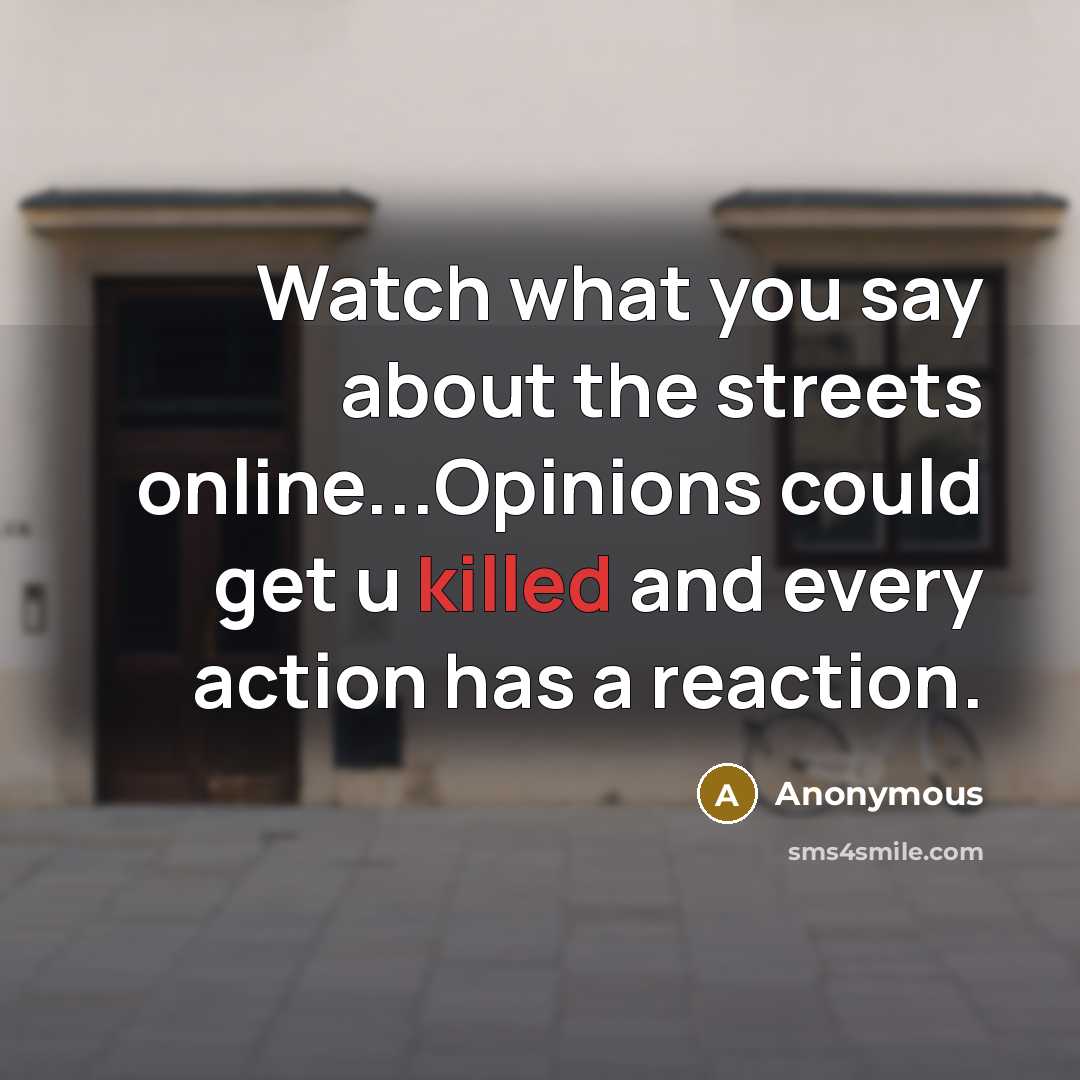 “Watch what you say about the streets online...Opinions could get…” quote by Anonymous