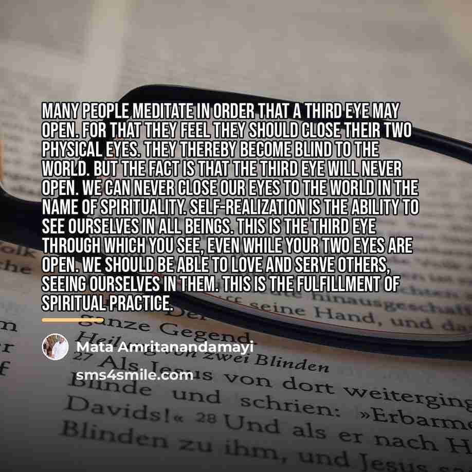 “Many people meditate in order that a third eye may…” quote by Mata Amritanandamayi