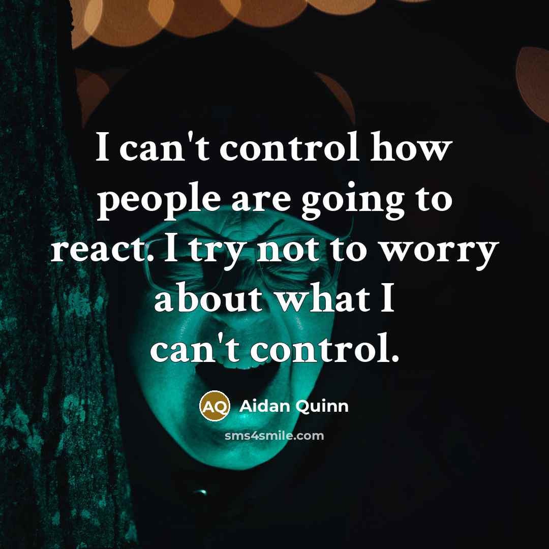 “I can't control how people are going to react. I try not to worry about what I can't control.” quote by Aidan Quinn