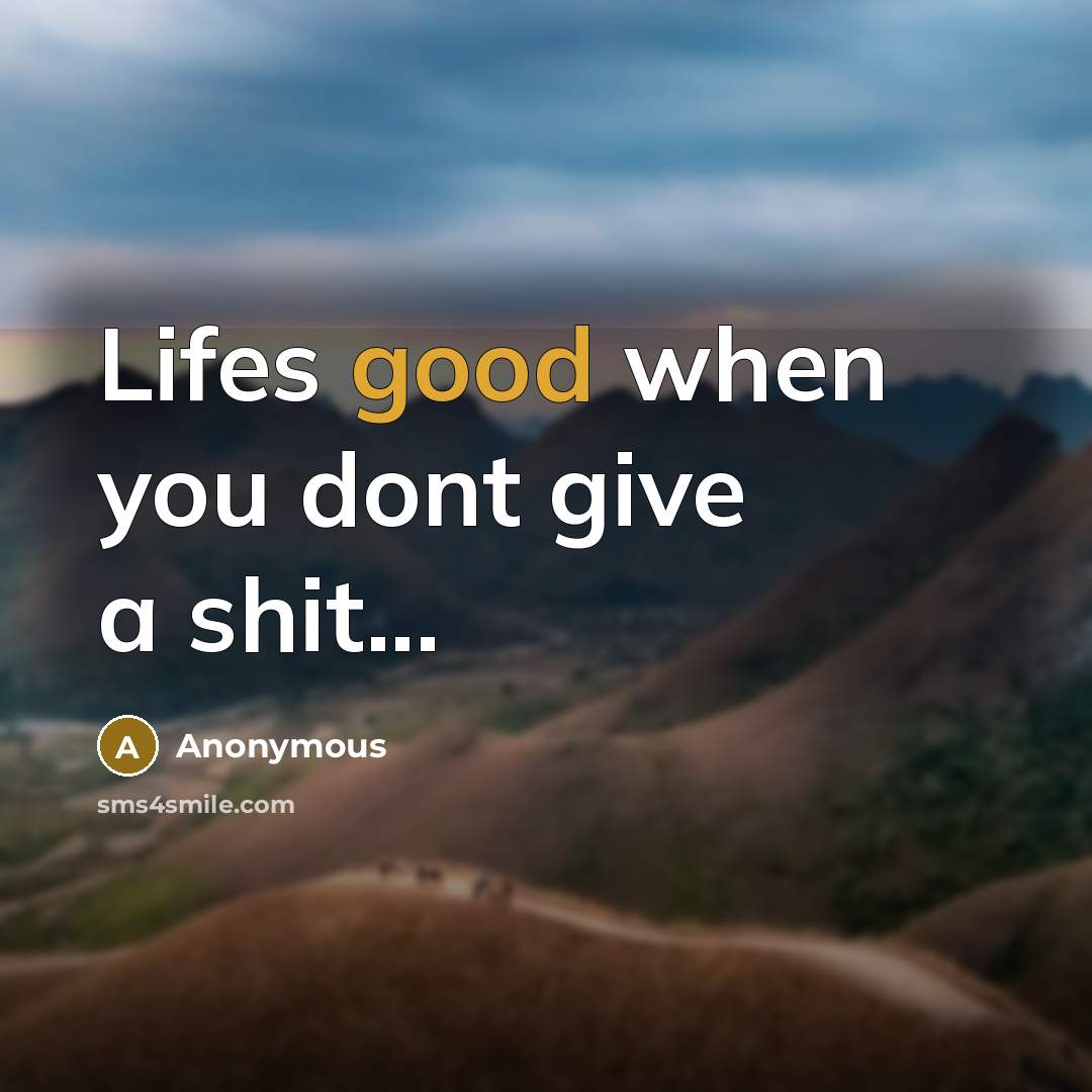 “Lifes good when you dont give a shit...…” quote by Anonymous