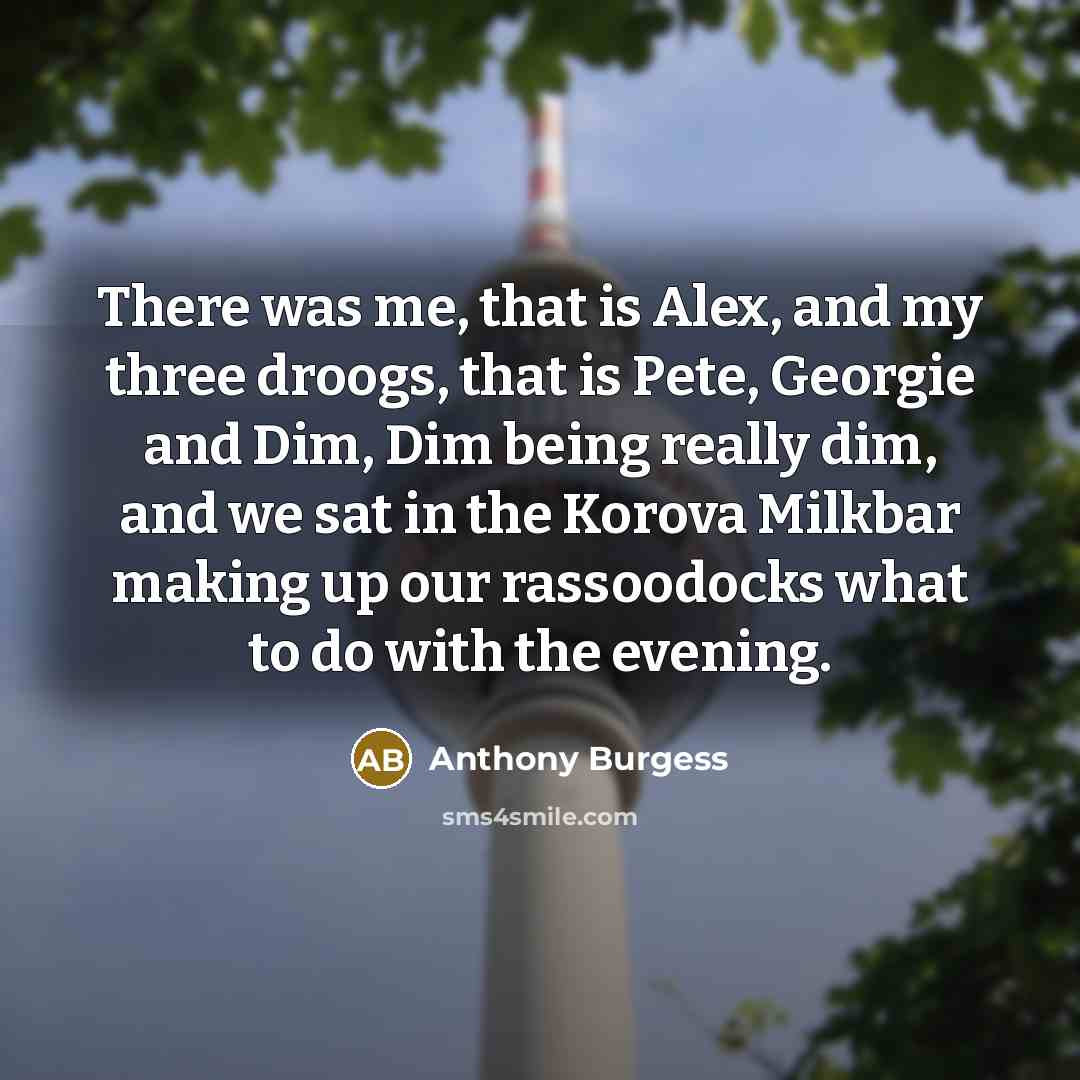 “There was me, that is Alex, and my three droogs,…” quote by Anthony Burgess