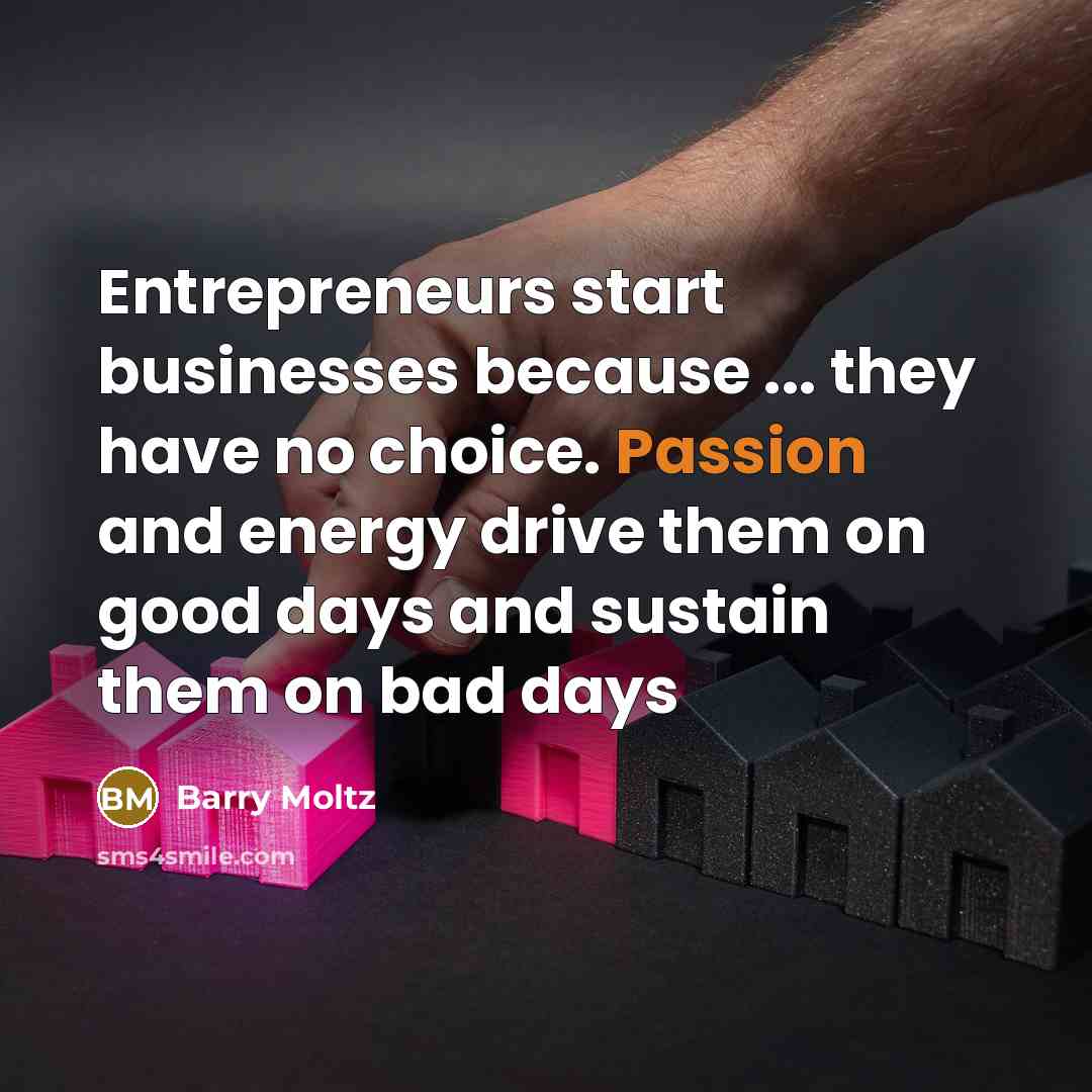 “Entrepreneurs start businesses because ... they have no choice. Passion…” quote by Barry Moltz