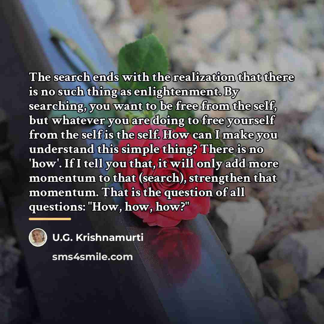 “The search ends with the realization that there is no…” quote by U.G. Krishnamurti