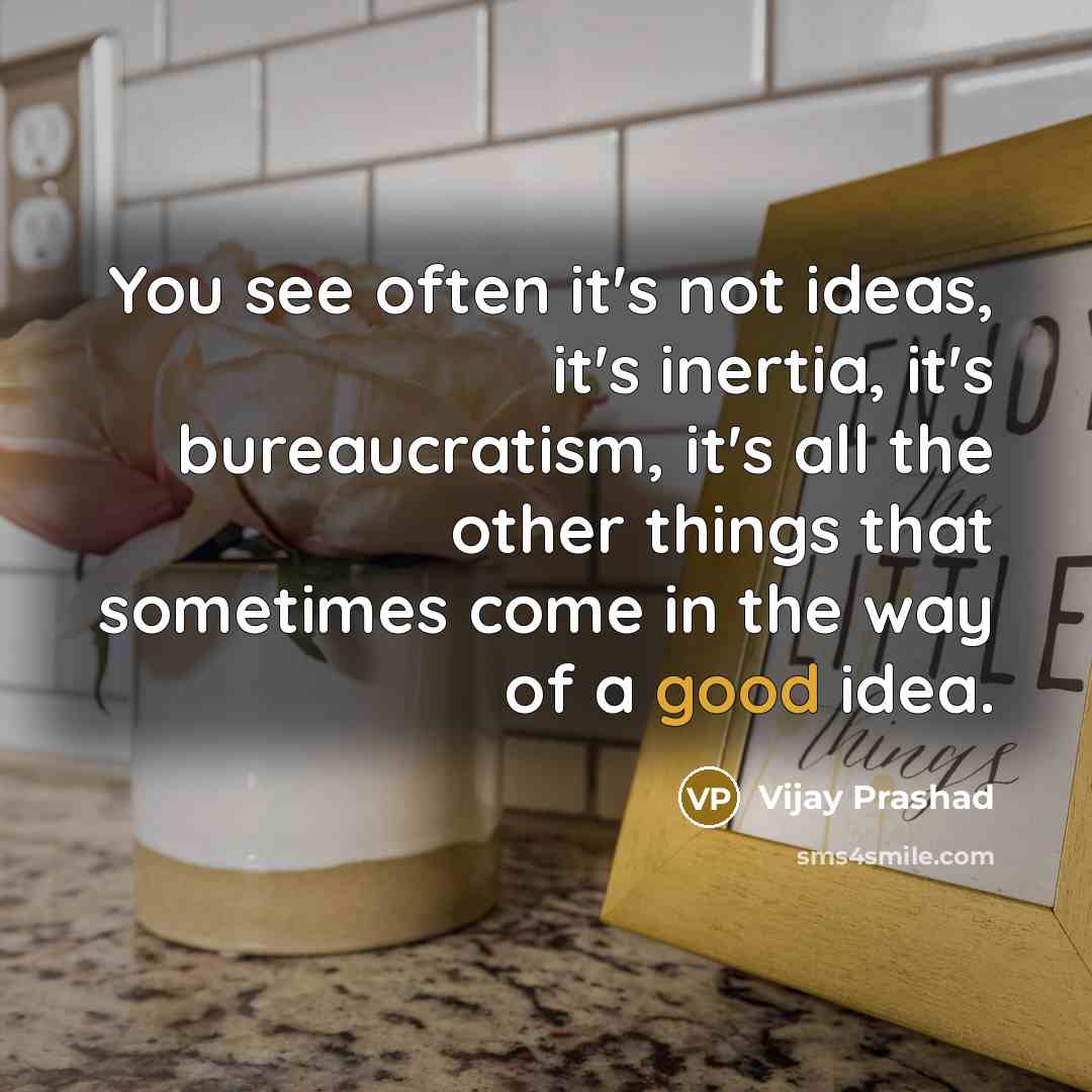 “You see often it's not ideas, it's inertia, it's bureaucratism,…” quote by Vijay Prashad