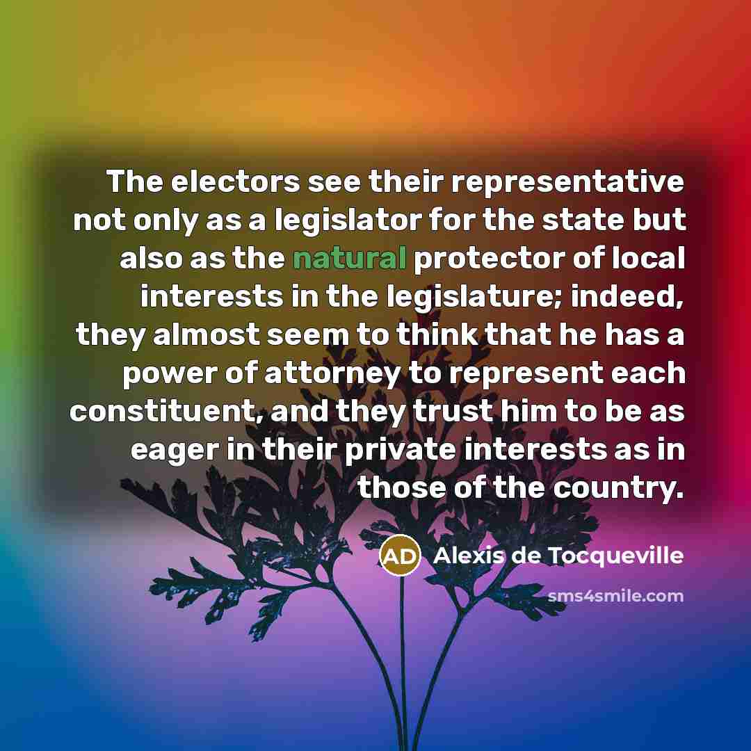 “The electors see their representative not only as a legislator…” quote by Alexis de Tocqueville