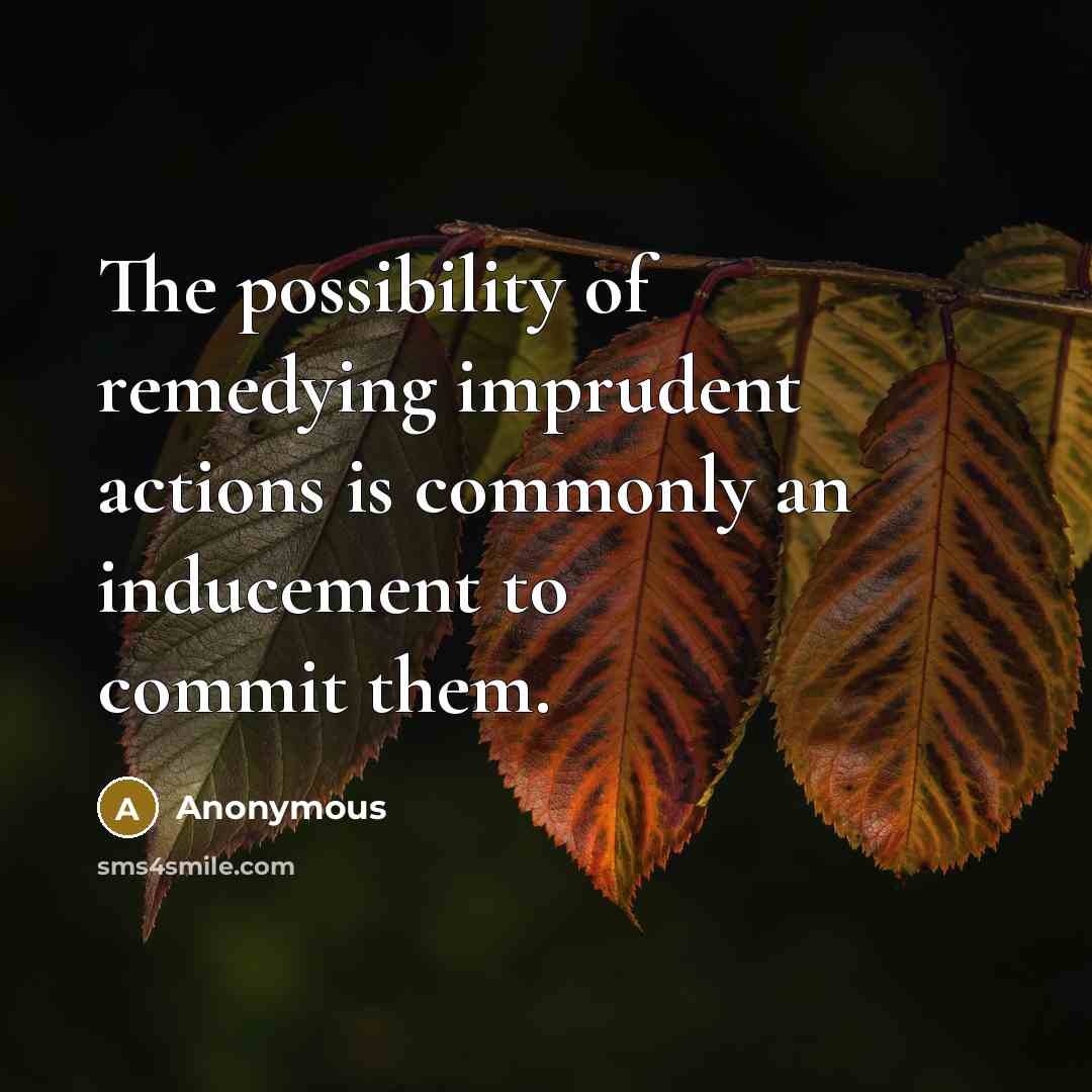 “The possibility of remedying imprudent actions is commonly an inducement…” quote by Anonymous