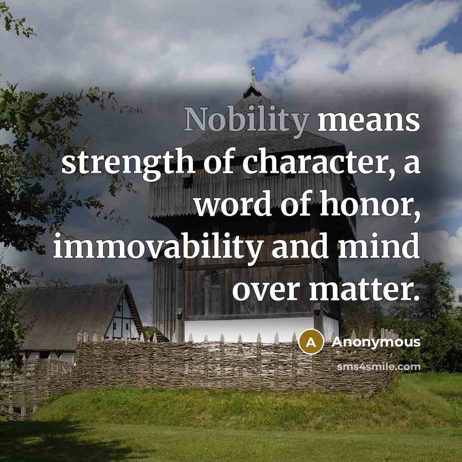 “Nobility means strength of character, a word of honor, immovability…” quote by Anonymous