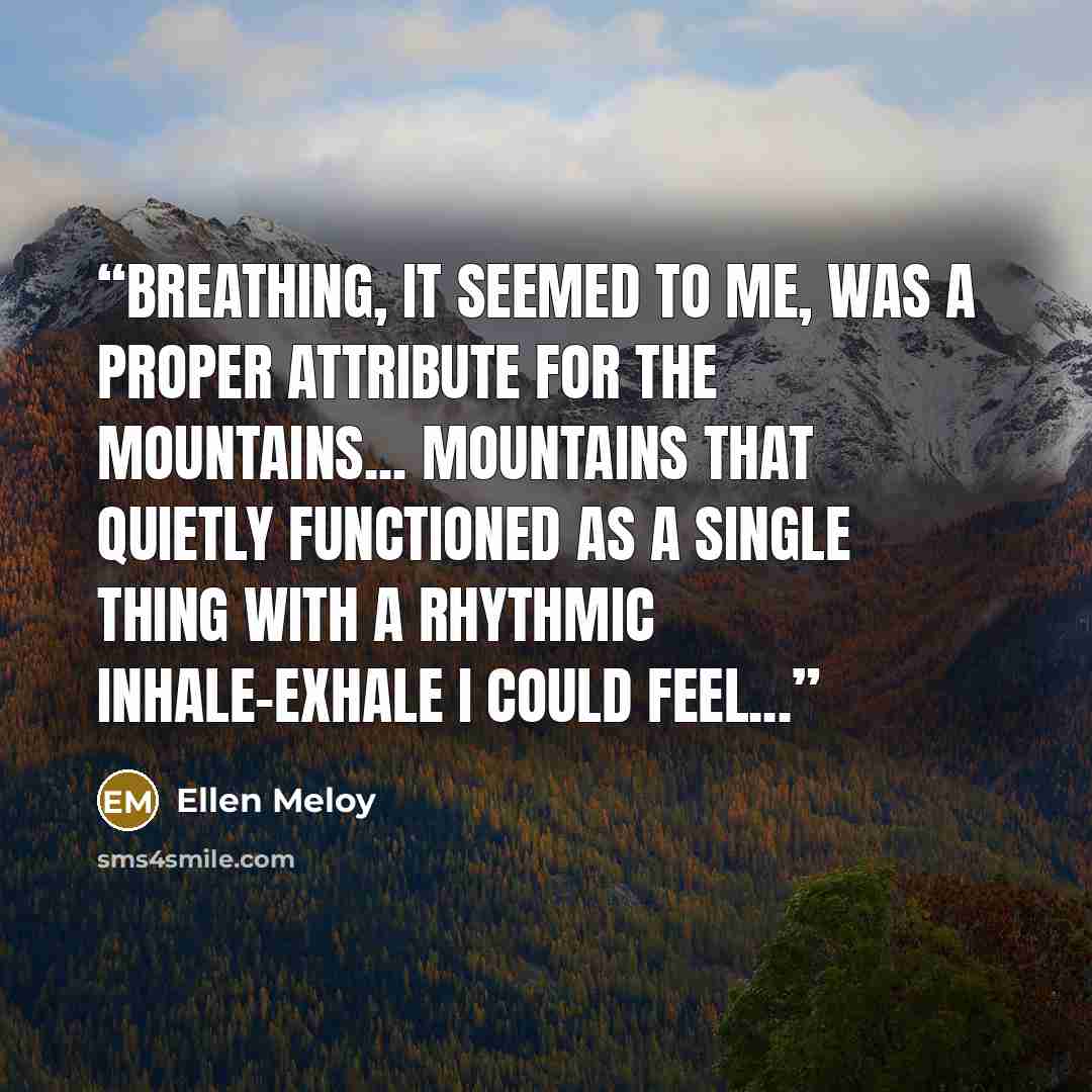 “Breathing, it seemed to me, was a proper attribute for the mountains... mountains that quietly functioned as a single thing with a rhythmic inhale-exhale I could feel...” quote by Ellen Meloy