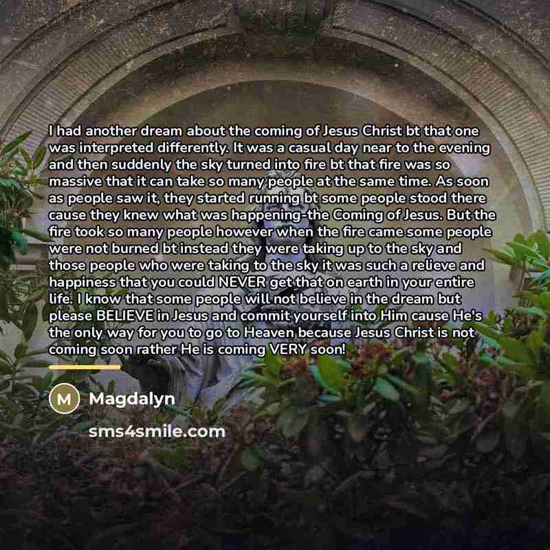 “I had another dream about the coming of Jesus Christ…” quote by Magdalyn