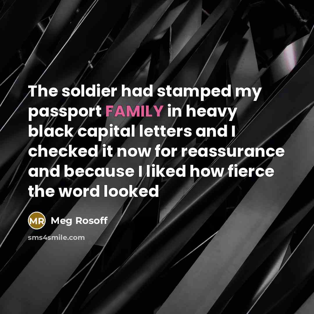 “The soldier had stamped my passport FAMILY in heavy black…” quote by Meg Rosoff