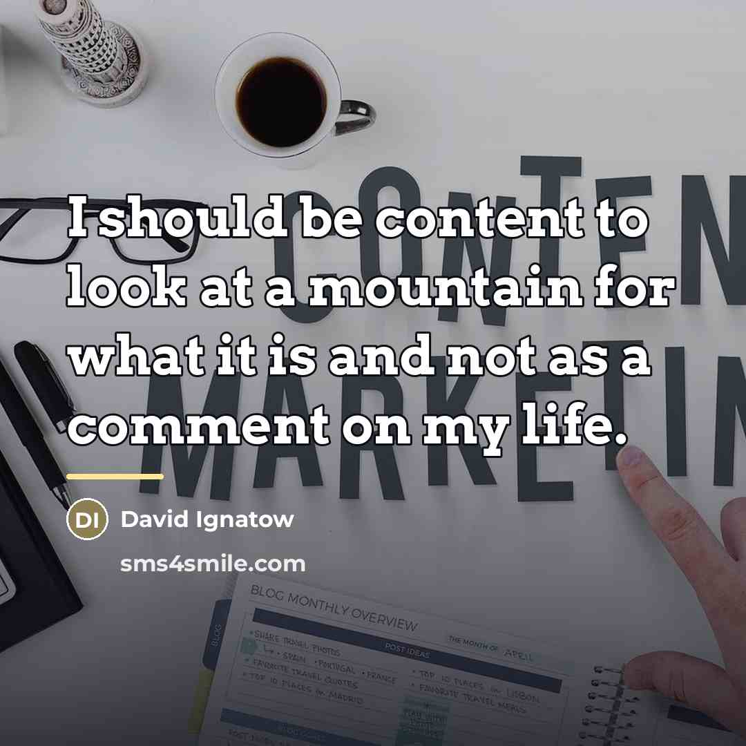 “I should be content to look at a mountain for…” quote by David Ignatow