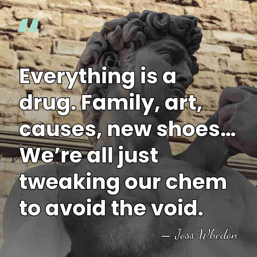 Everything is a drug. Family, art, causes, new shoes… We’re all just&hellip; - Joss Whedon