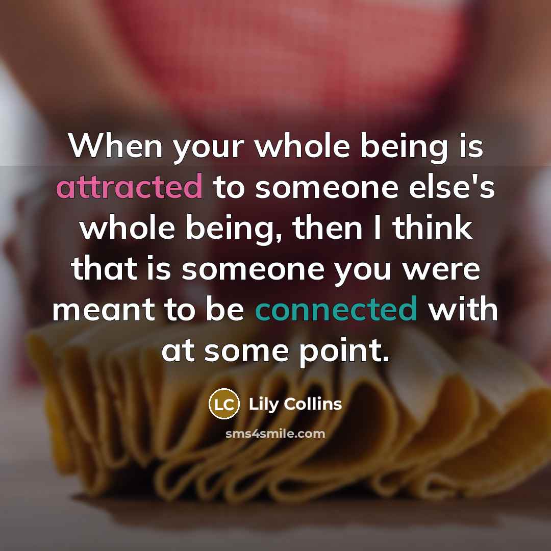 “When your whole being is attracted to someone else's whole being, then I think that is someone you were meant to be connected with at some point.” quote by Lily Collins