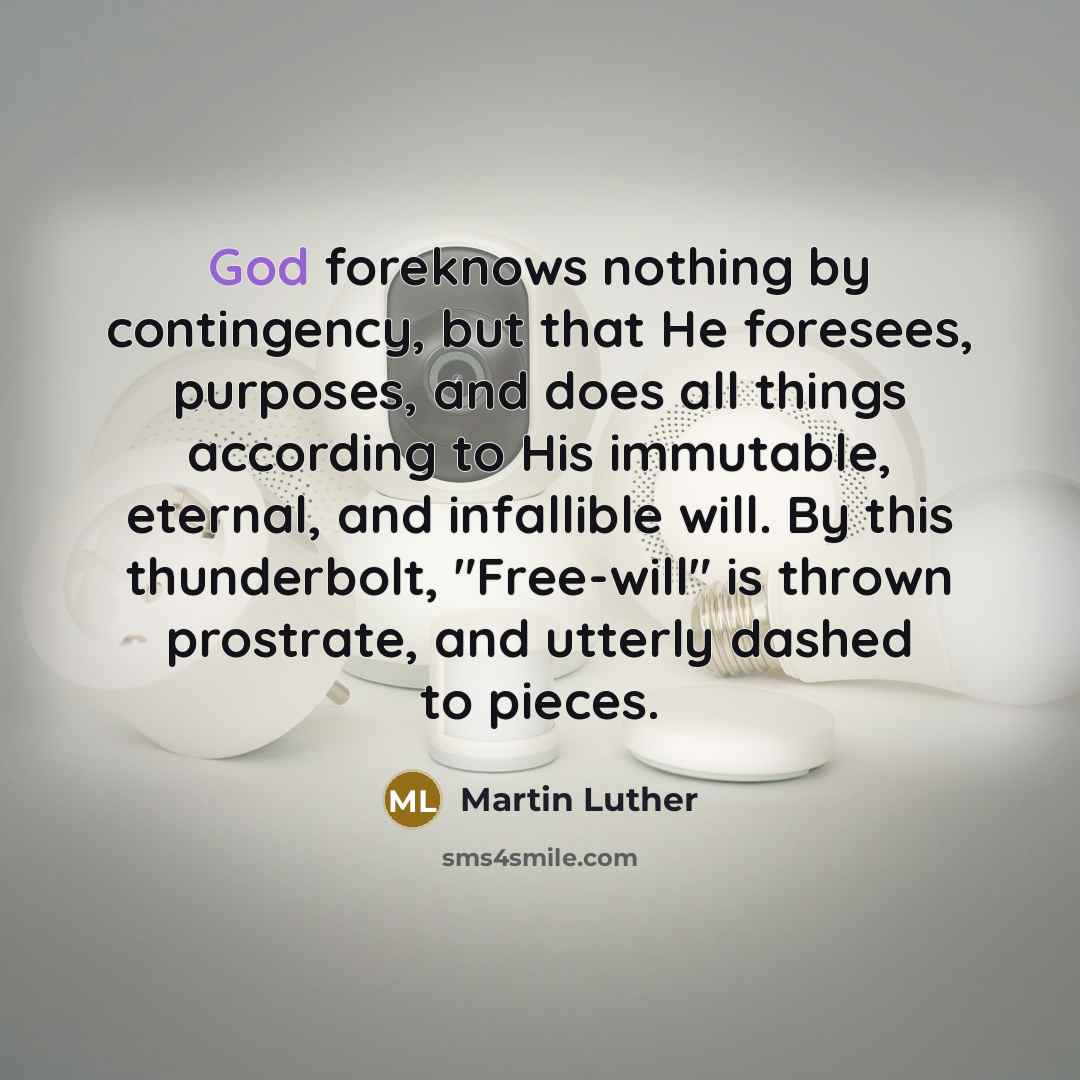 “God foreknows nothing by contingency, but that He foresees, purposes,…” quote by Martin Luther