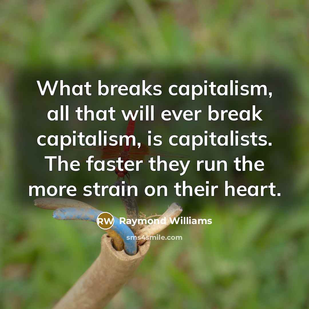 “What breaks capitalism, all that will ever break capitalism, is…” quote by Raymond Williams