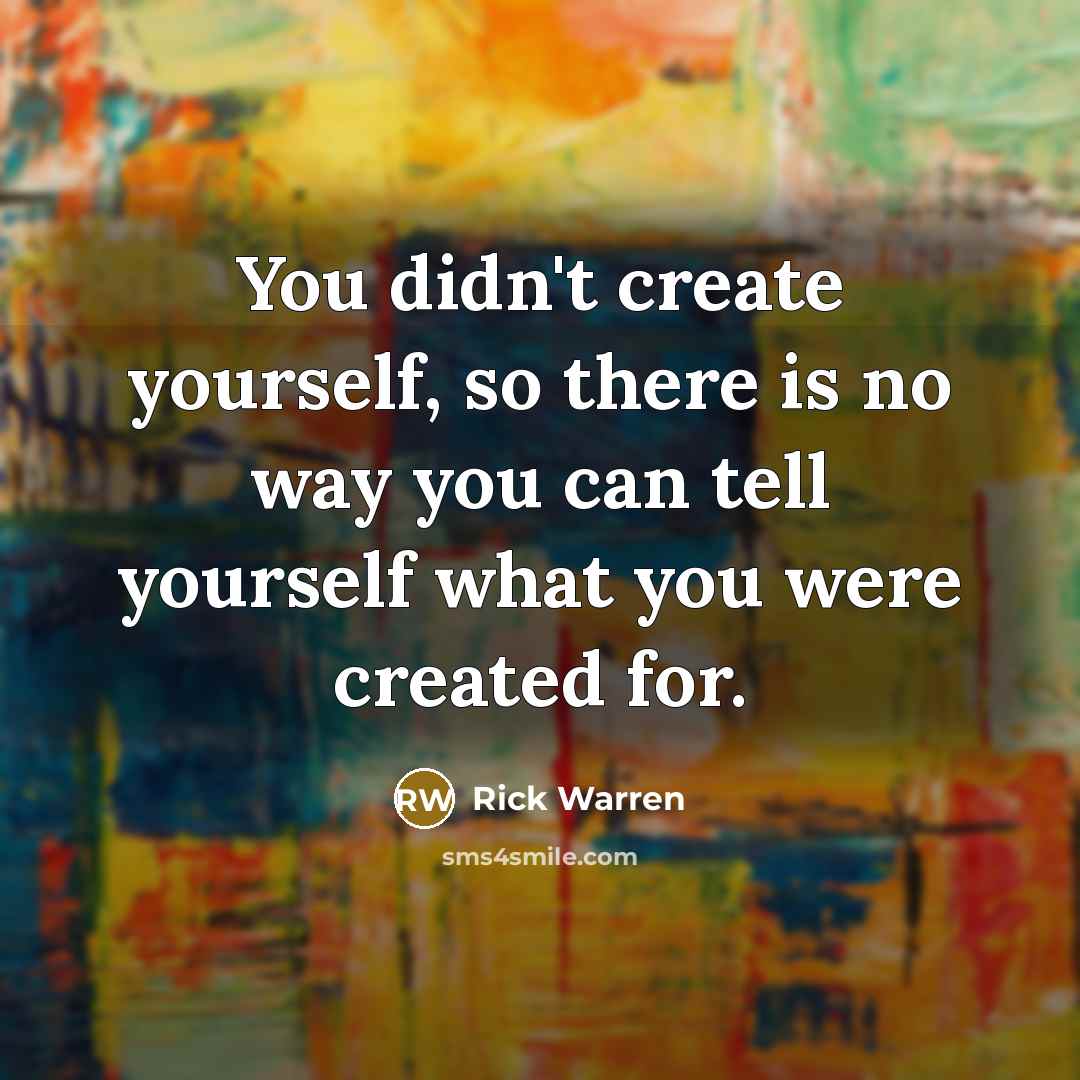 “You didn't create yourself, so there is no way you can tell yourself what you were created for.” quote by Rick Warren