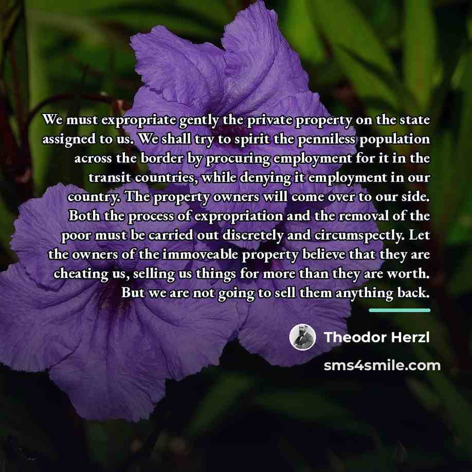 “We must expropriate gently the private property on the state…” quote by Theodor Herzl