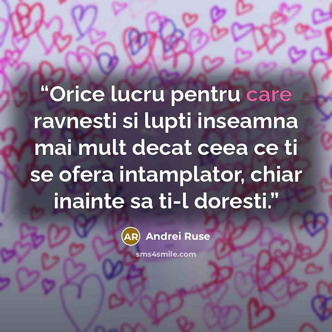 “Orice lucru pentru care ravnesti si lupti inseamna mai mult decat ceea ce ti se ofera intamplator, chiar inainte sa ti-l doresti.” quote by Andrei Ruse