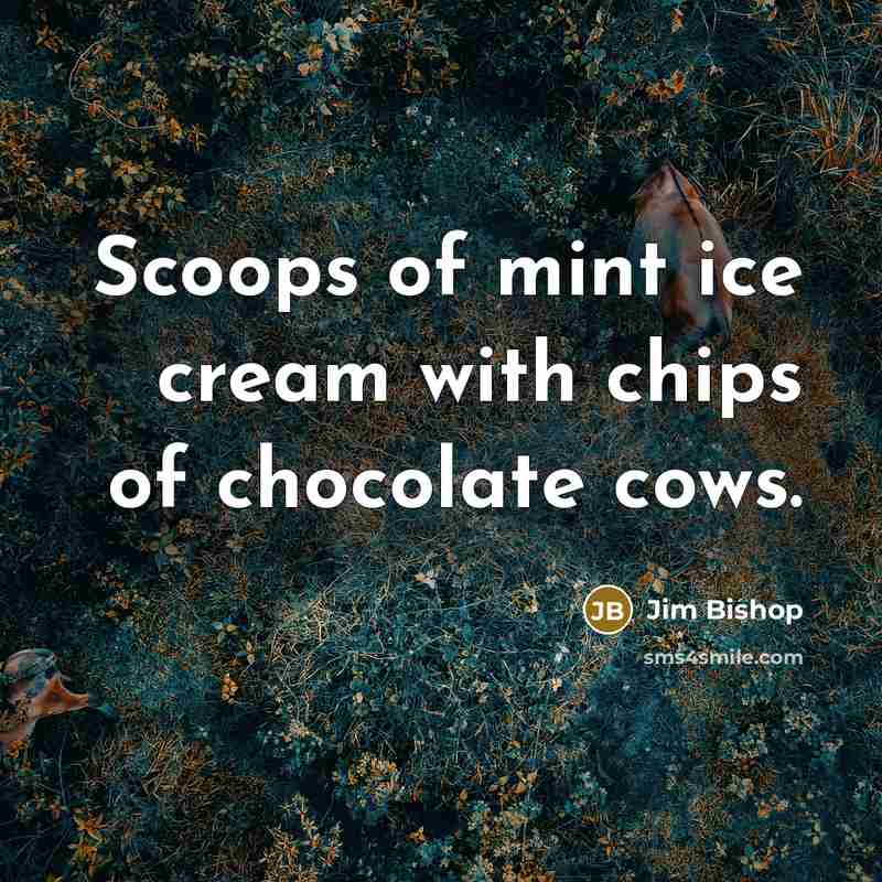“Scoops of mint ice cream with chips of chocolate cows.…” quote by Jim Bishop
