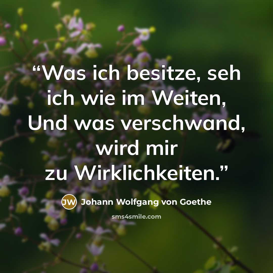 “Was ich besitze, seh ich wie im Weiten, Und was verschwand, wird mir zu Wirklichkeiten.” quote by Johann Wolfgang von Goethe