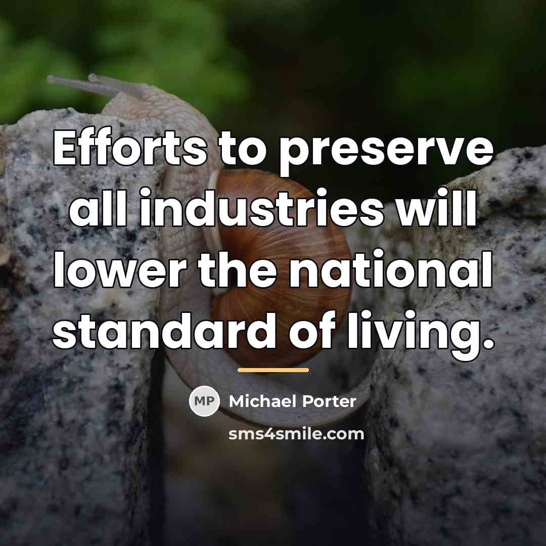 “Efforts to preserve all industries will lower the national standard…” quote by Michael Porter