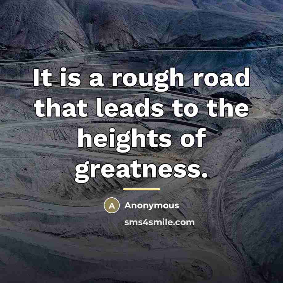 “It is a rough road that leads to the heights…” quote by Anonymous