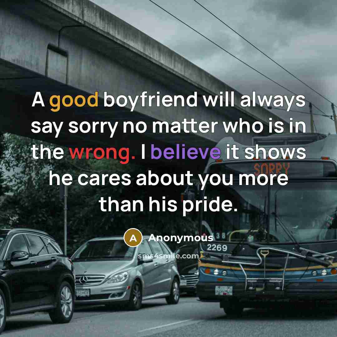 “A good boyfriend will always say sorry no matter who…” quote by Anonymous