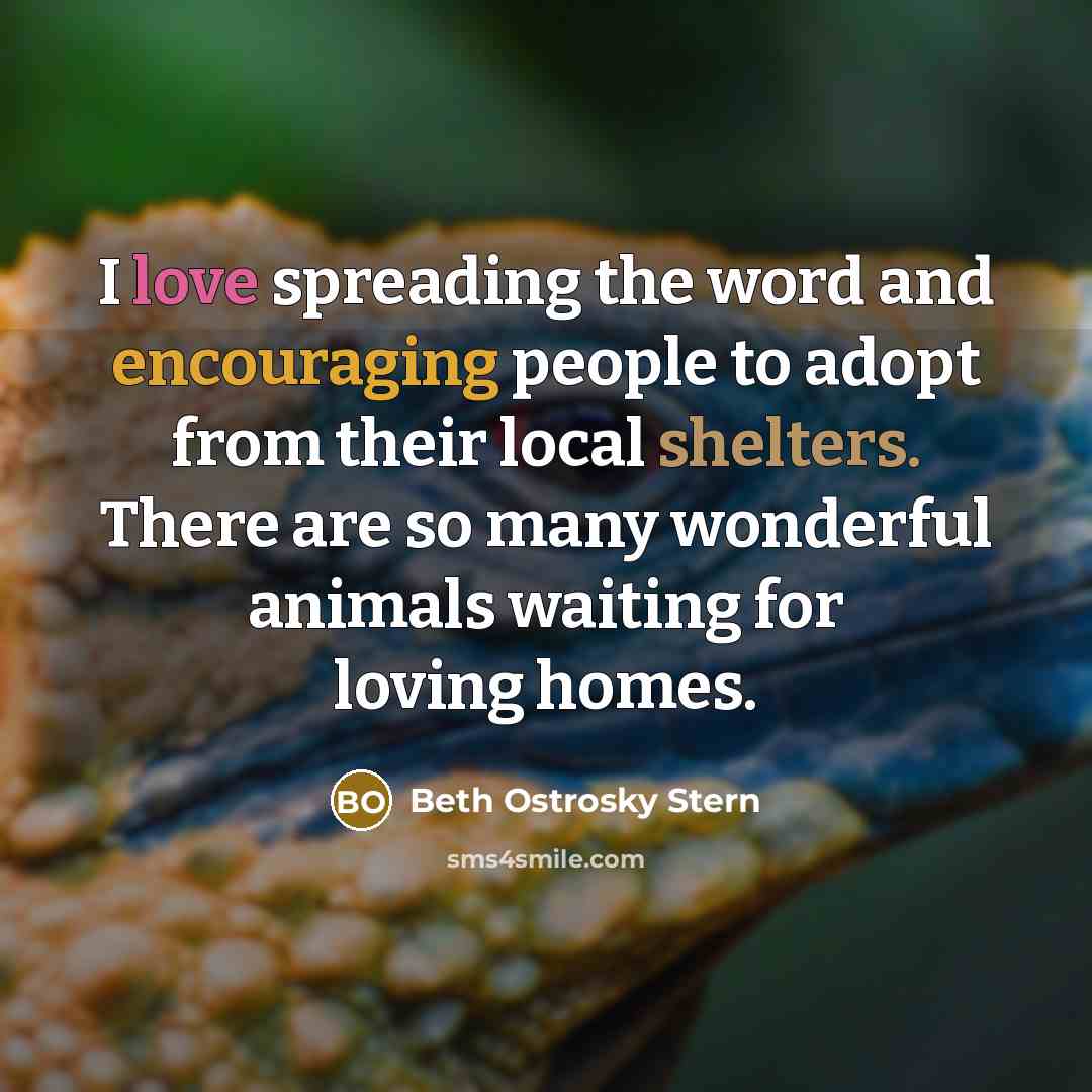 “I love spreading the word and encouraging people to adopt from their local shelters. There are so many wonderful animals waiting for loving homes.” quote by Beth Ostrosky Stern