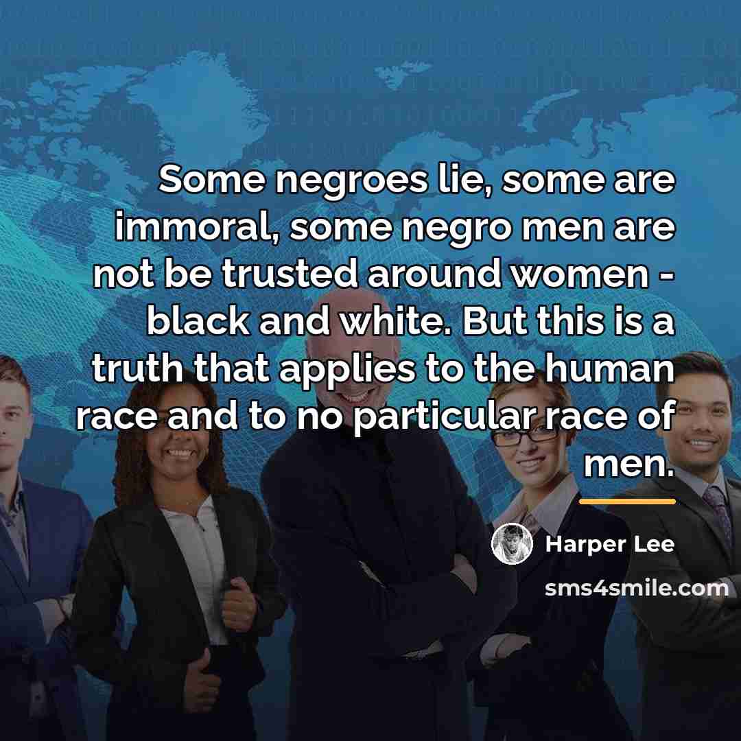 “Some negroes lie, some are immoral, some negro men are…” quote by Harper Lee