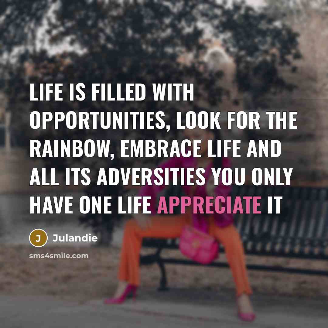 “Life is filled with opportunities, Look for the rainbow, Embrace…” quote by Julandie