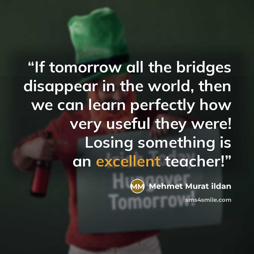 “If tomorrow all the bridges disappear in the world, then we can learn perfectly how very useful they were! Losing something is an excellent teacher!” quote by Mehmet Murat ildan